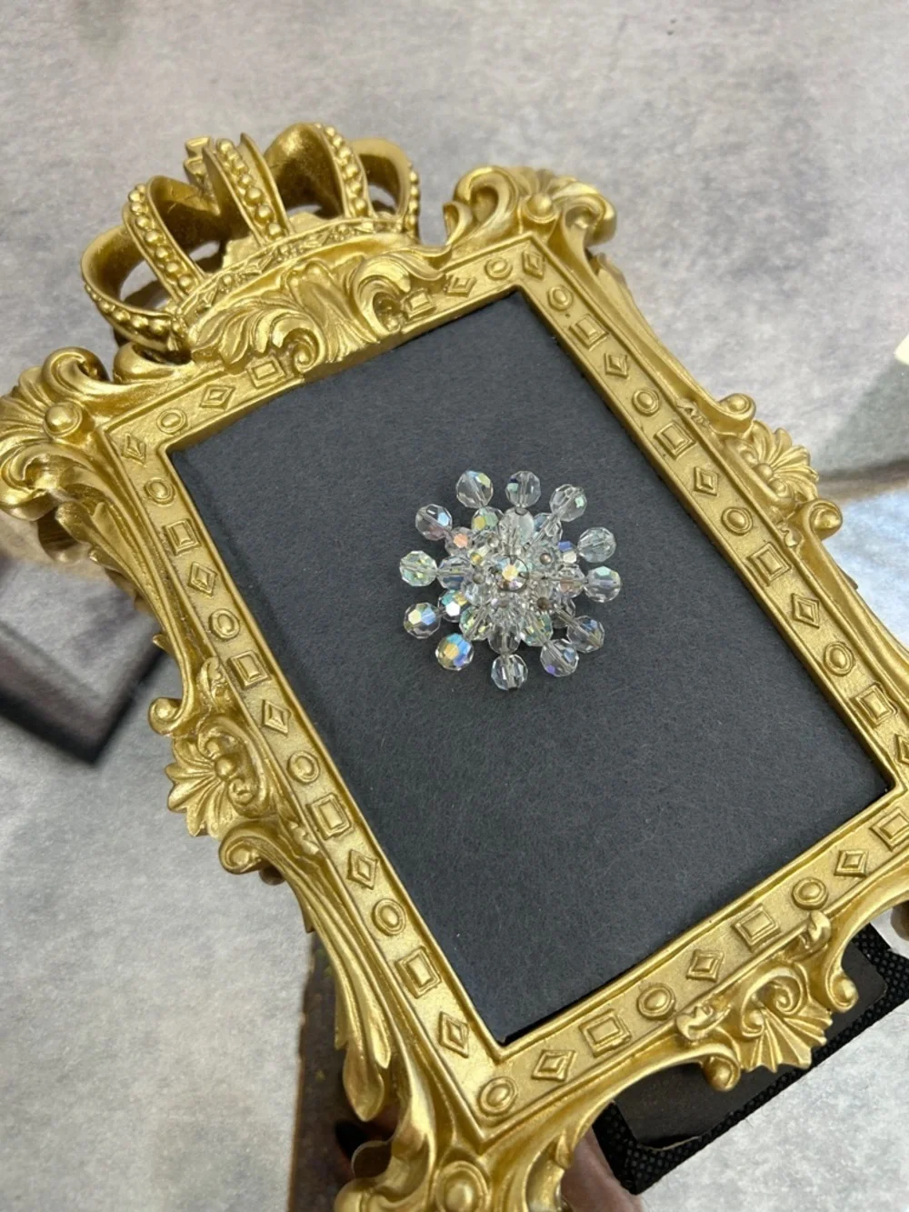 Vintage Crystal Aurora Borealis Flower Brooch - Sparkling Clear Rhinestone Pin